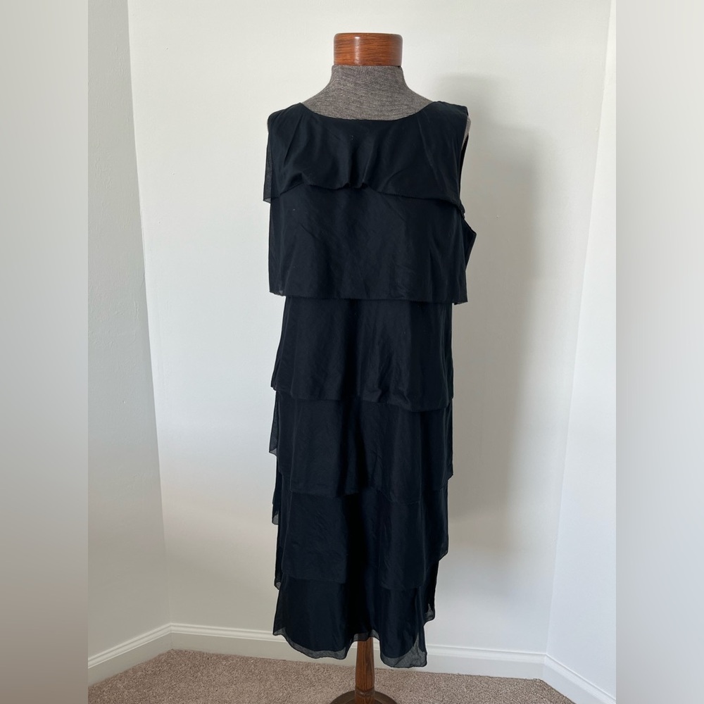 Talbots Black Tiered Dress – Size 12 – 100% Cotton – 🖤